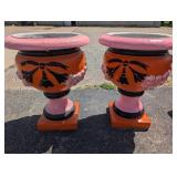 2 Large Colorful Concrete Planters, Heavy