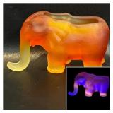 Amberina Elephant Ashtray , UV Reactive Frosted