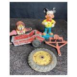 VINTAGE PLASTIC MICKEY MOUSE FIGURE & TIN CAT
