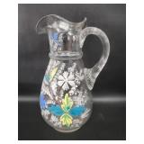Vtg Daisy Pitcher Handpainted Glass