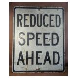 Vintage Road Sign, Reduce Speed Ahead