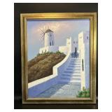 Original Painting Greek Island Scene w/ Mill  /