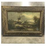 Large Antique Lithograph Rural Mill Scene /