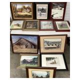 10 FRAMED BARN PHOTOGRAPHS W/ 2 BARN PAINTINGS,