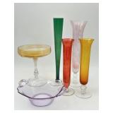 Vintage Colorful Bud Vases, Fostoria Compote