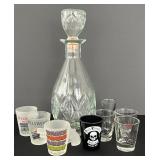 Vintage Glass Decanter & Shot Glasses Barware