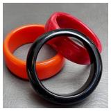 3 VTG Bangle Bracelets Cherry Red, Orange, Black