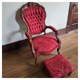 Antique Victorian Cranberry Armchair & Ottoman