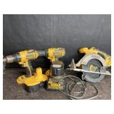 DeWALT 18 VOLT SKILL SAW, 2 DRILLS, 2 BATTERIES &