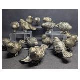 27 Pc Silver Painted Resin Shelf Sitting Birds
