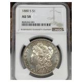 1880 S Morgan Silver Dollar NGC AU 58