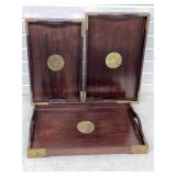 VINTAGE SET OF 3 CHINESE REDWOOD NESTING TRAYS W/