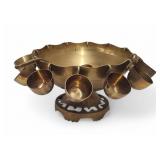 Vtg Brass Punch Bowl Set With 12 Cups and Ladle