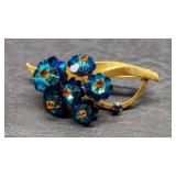 Blue Rivoli Rhinestone Brooch