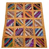 Vtg. Necktie Memory Handtied Quilt Throw