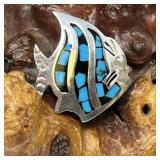 Sterling Silver Fish Brooch / Pin Mexico