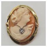 10k YELLOW GOLD ANTIQUE HAND CARVED CAMEO BROOCH