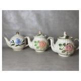 3 Vtg Shawnee Floral Teapots , Blue Flower Pink
