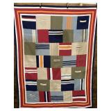 COLORFUL PATCHWORK POCKET QUILT W/ A FEW STAINS &