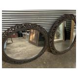PAIR OVAL WALL MIRRORS IN PLASTIC FAUX METAL