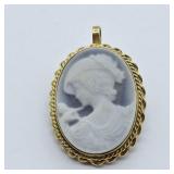 18K YELLOW GOLD ANTIQUE CAMEO PENDANT PIN