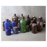 Lot of Old Amber Cobalt & Green Glass Bottles