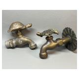 NOS Brass Spigots w/ Turtle Handle , White Swan+