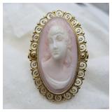 14K YELLOW GOLD HAND CARVED CAMEO RING SZ 7