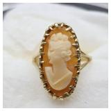 10K YELLOW GOLD ANTIQUE CAMEO RING SZ 6.75