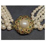 Vintage Multi Strand Faux Pearl Choker W/ Fancy