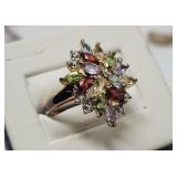 Sterling Silver Cluster Ring Gold Plated E