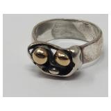 Sterling Silver Ring W 2 Gold Accents