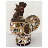 Mosaic Pottery Rooster Chicken Garden Art Weighs