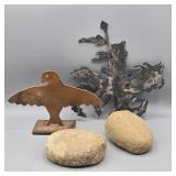 UNIQUE ITEMS: METAL EAGLE, METAL RIDER ON HORSE &