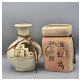 SAND PAINTED KOKOPELLI CANDLE HOLDER & PEUBLO