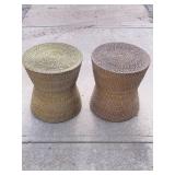 PAIR ROUND HOUR-GLASS SHAPED WICKER SIDE TABLES