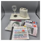 DESK TRAY, PENCIL PEN CUP, HOUR GLASS AND CDS