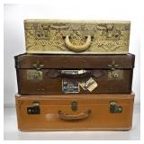 3 Vintage Decorative Suitcases , One with wood