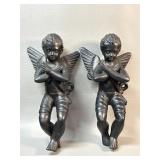 Pair Vintage OAXACA Black Pottery Angel-Cherub /