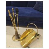 Brass Fireplace Tool Set & Log Cradle