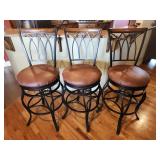 3 Swiveling Barstools Wood & Metal
