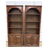 PAIR MATCHING WOOD BOOK SHELF CABINETS. FEW