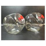 2 Vtg General Store Penny Candy Tilt Glass Jars