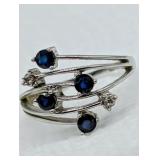 10K WHITE GOLD DIAMOND & SAPPHIRE RING SZ. ,