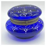 Antique Cobalt Blue Bohemian Glass Trinket Box