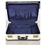 Vtg Super Fortress Luggage Suitcase White & Navy