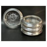 3 Frank M Whiting Sterling Silver Glass Coasters