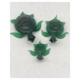 3 SMALL MURANO GREEN ART GLASS SEA TURTLES