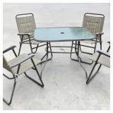5 PC. PATIO SET 4 CHAIRS & GLASS TOP TABLE 38'