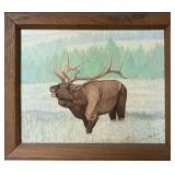 Original Elk Painting on Canvas Board Bernie